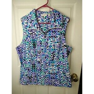 Weekends Chico Woman 3/XL Vest Full Zip Colorful Geometric Sleeveless Pocket...